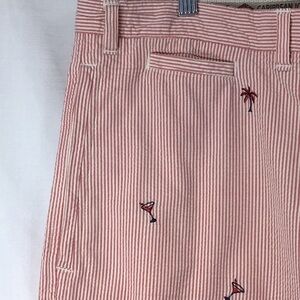 Men’s 🏝️Caribbean Joe White Red Cotton Seersucker Flat Front Sz.40 Shorts